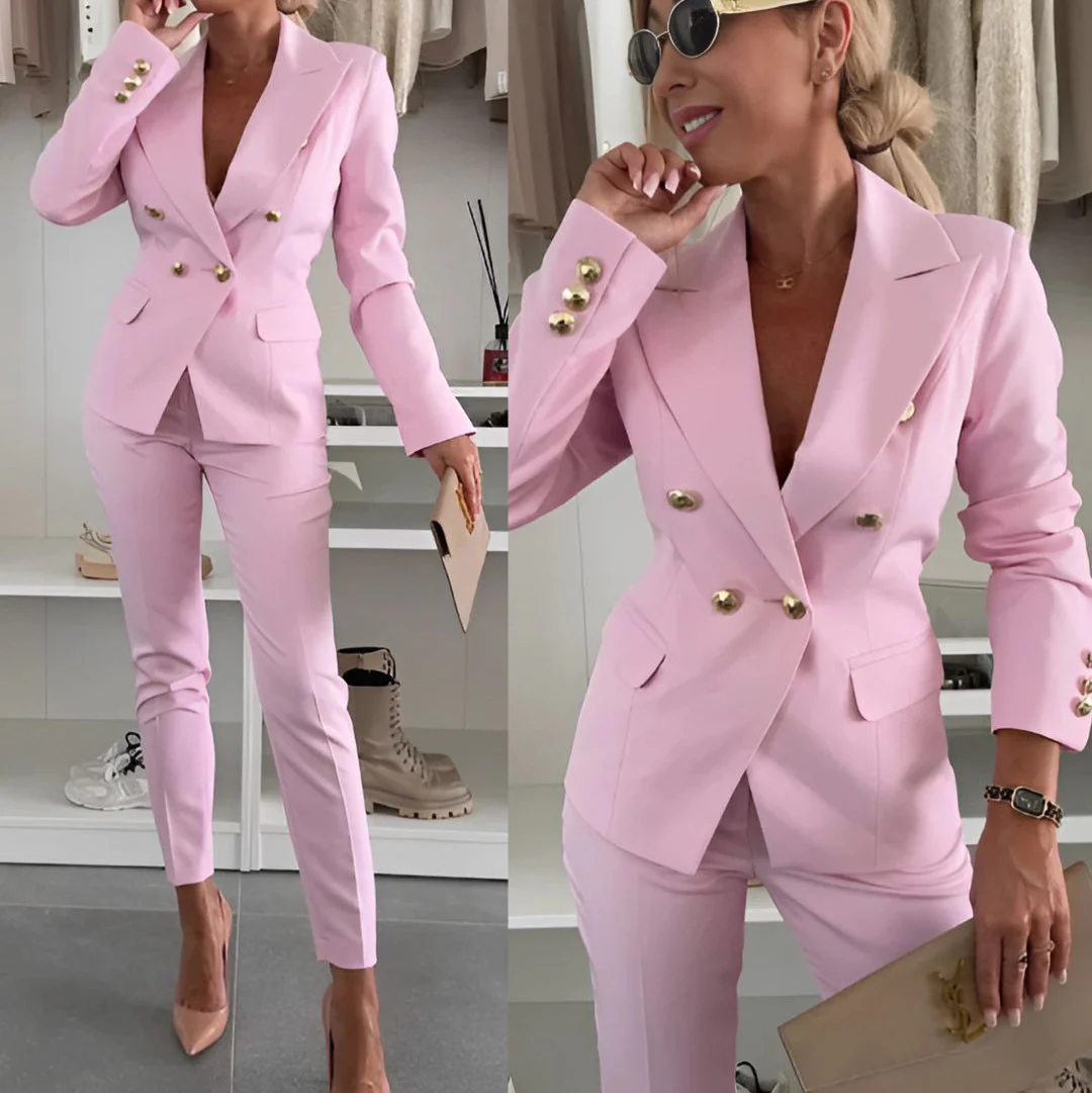 Lily Double-Breasted Blazer And Trousers Two-Piece Set | Tailored Fit Business Casual Set - Image 10