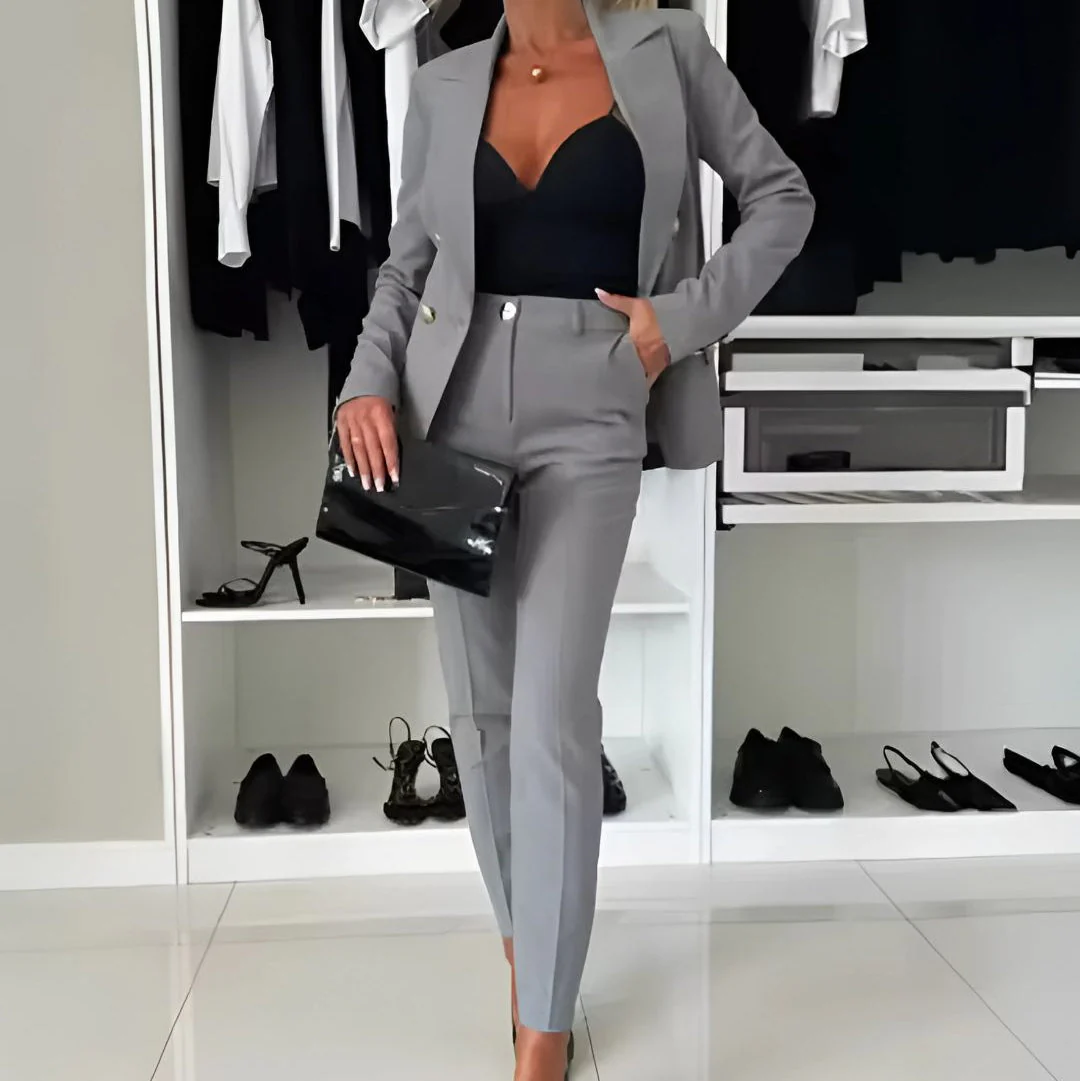 Lily Double-Breasted Blazer And Trousers Two-Piece Set | Tailored Fit Business Casual Set - Image 2