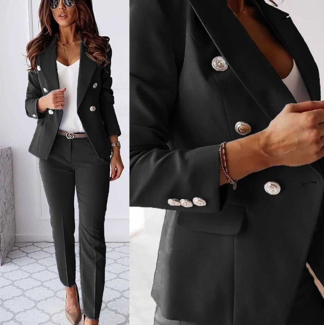 Lily Double-Breasted Blazer And Trousers Two-Piece Set | Tailored Fit Business Casual Set - Image 7