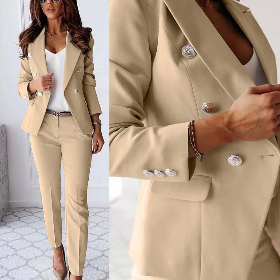 Lily Double-Breasted Blazer And Trousers Two-Piece Set | Tailored Fit Business Casual Set - Image 8