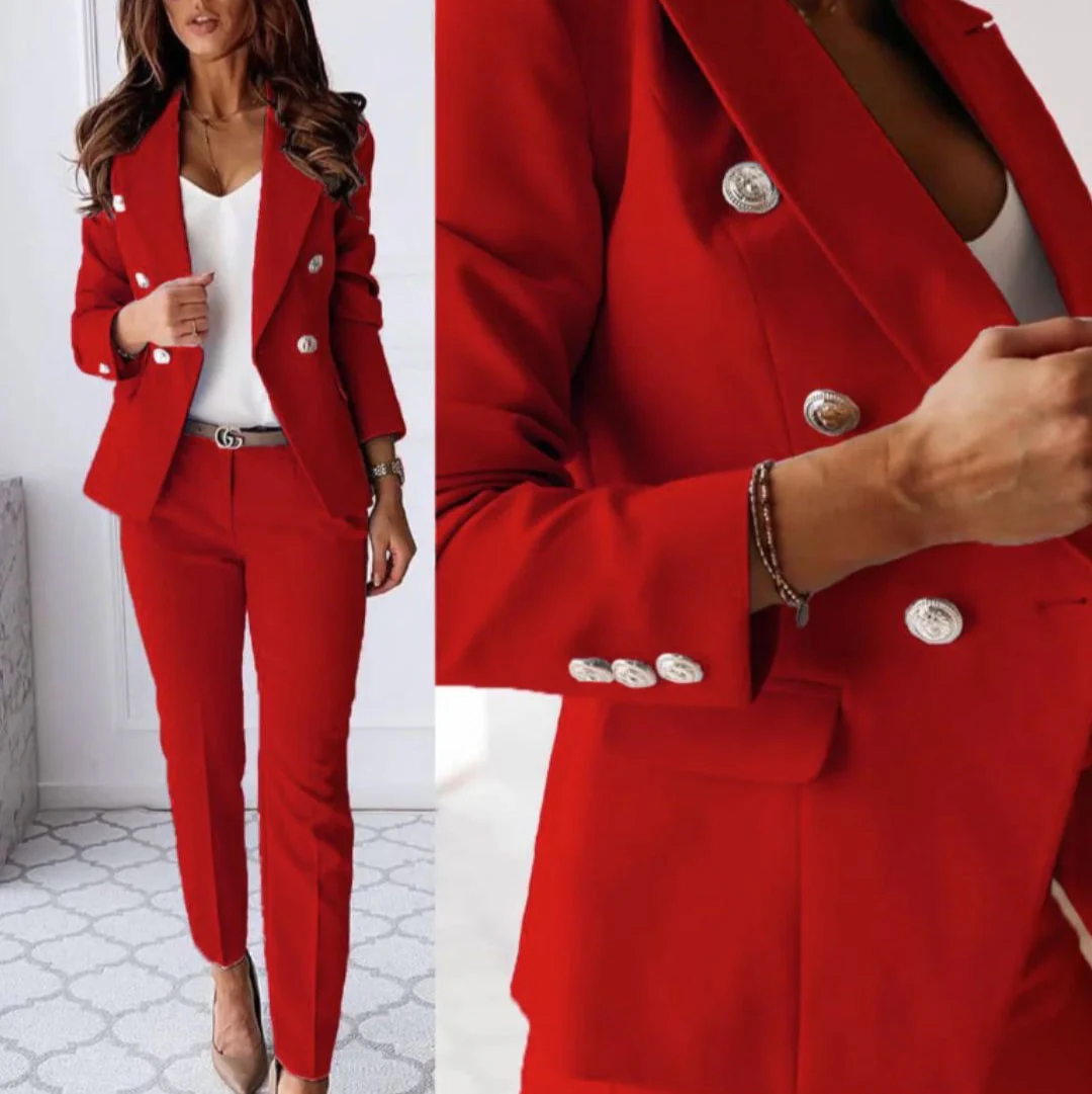 Lily Double-Breasted Blazer And Trousers Two-Piece Set | Tailored Fit Business Casual Set - Image 9
