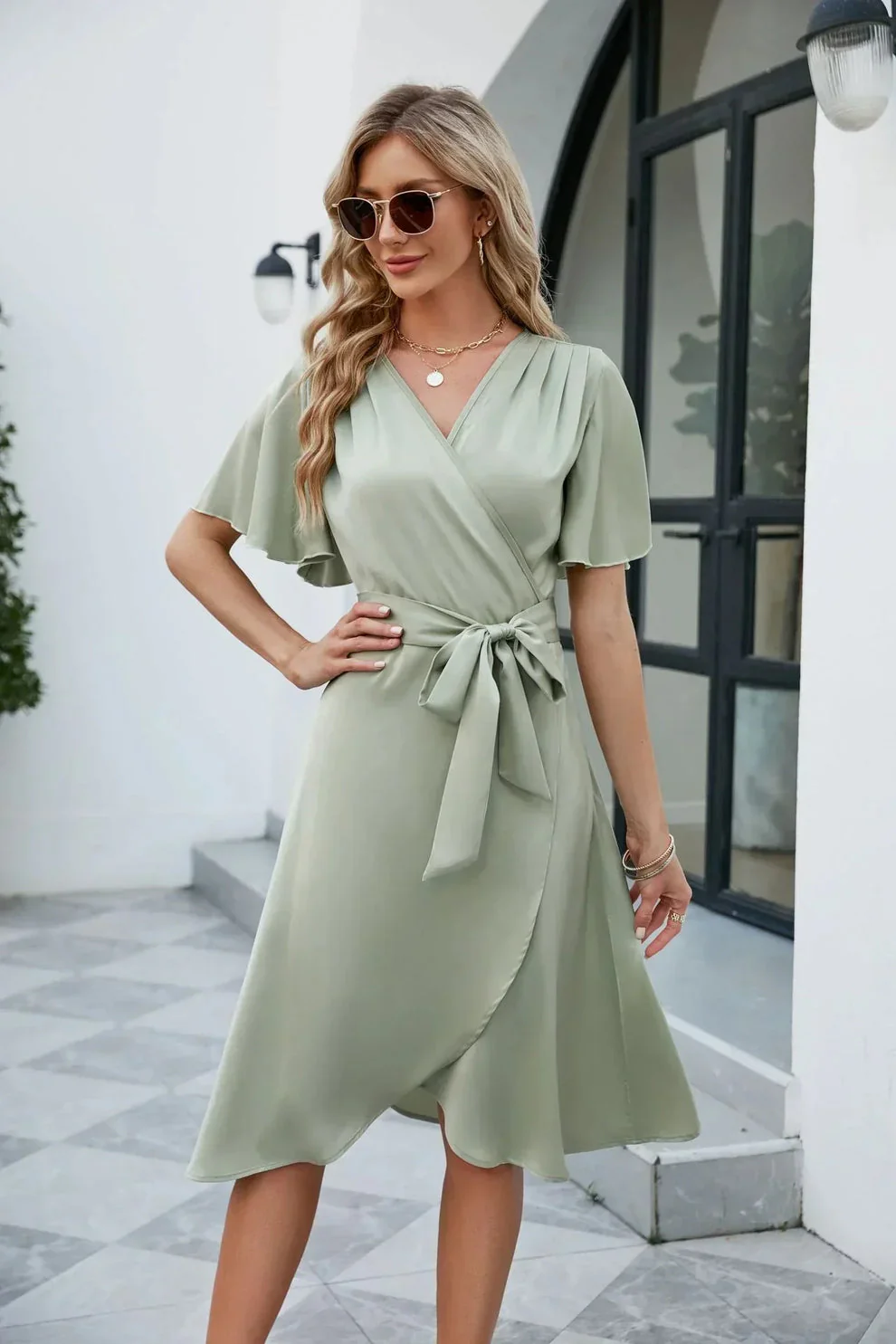 Lilya Dress | Women's Wrap Dress with Bow Detail - Image 2