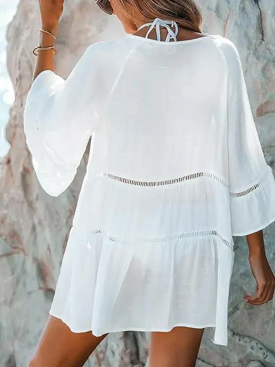 Lira Dress | Elegant White Beach Dress with Lace Details - Image 3