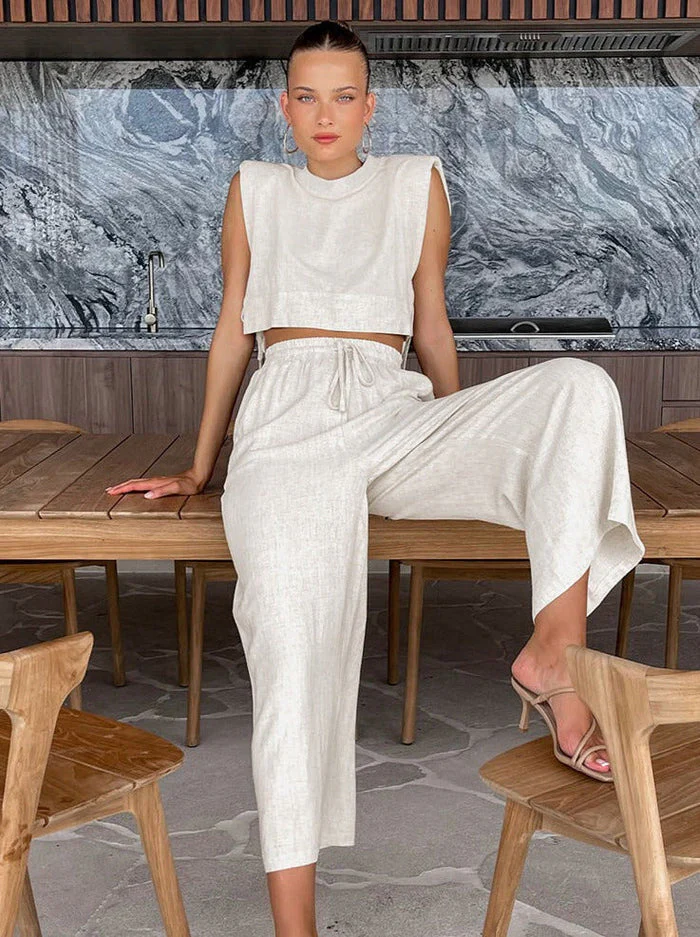 Lizzette Set | Linen Sleeveless Top and Wide Leg Pants Set - Image 3