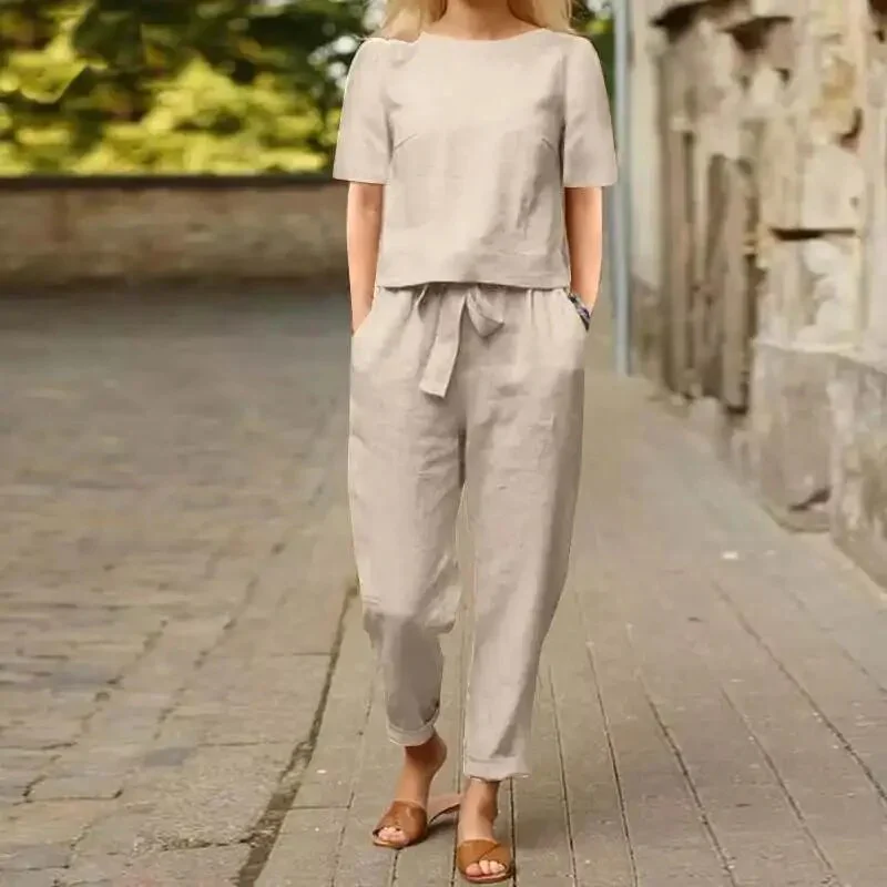 Flory Set | Loose Fit Short Sleeve Top & High Waist Tie Pants Set - Image 4