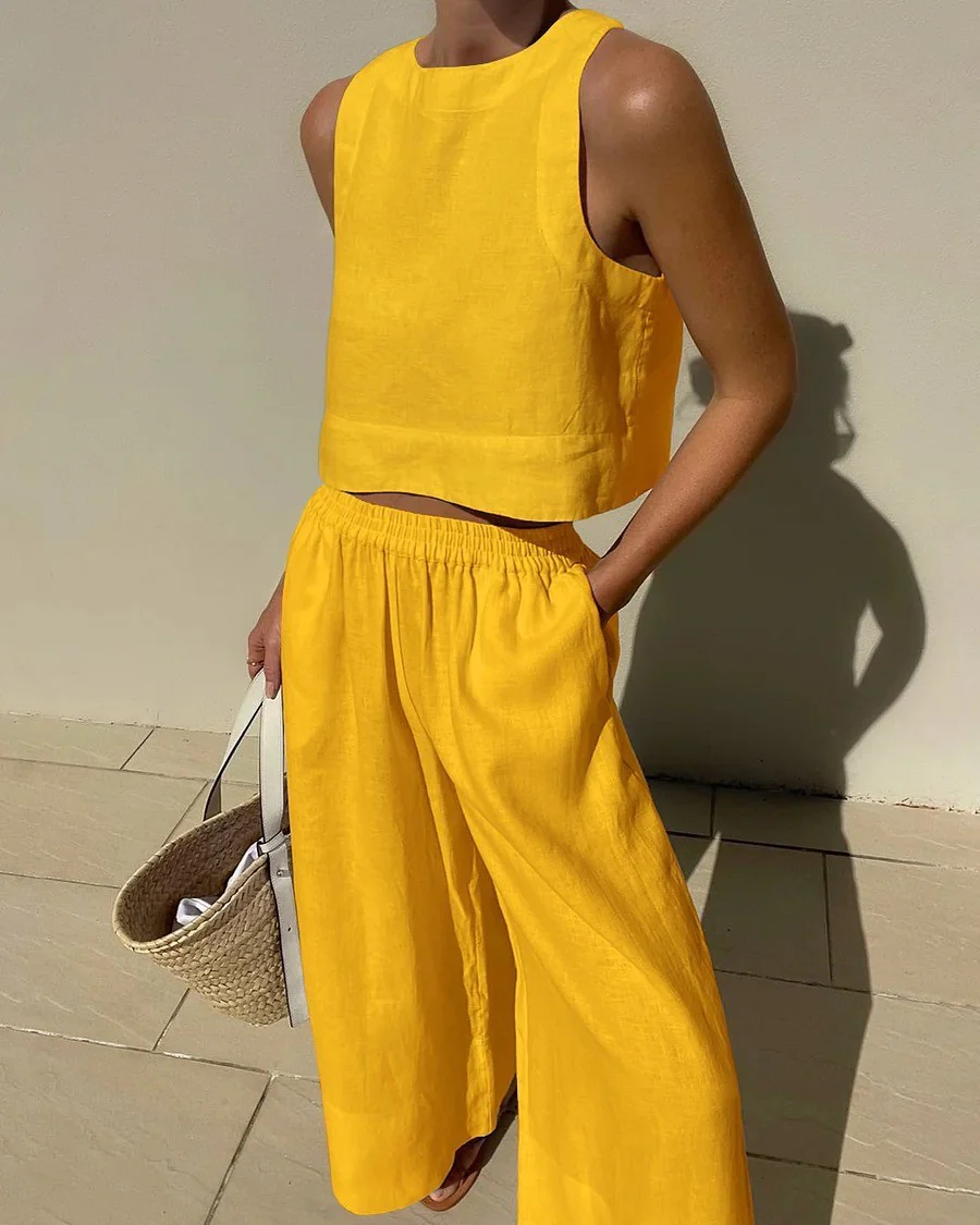 Lucienne Set | Casual Linen Sleeveless Capri Pants Set - Image 5
