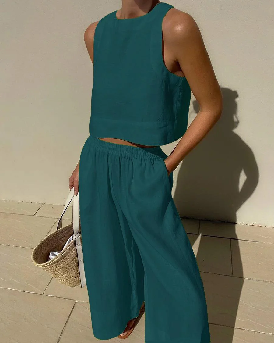 Lucienne Set | Casual Linen Sleeveless Capri Pants Set - Image 6