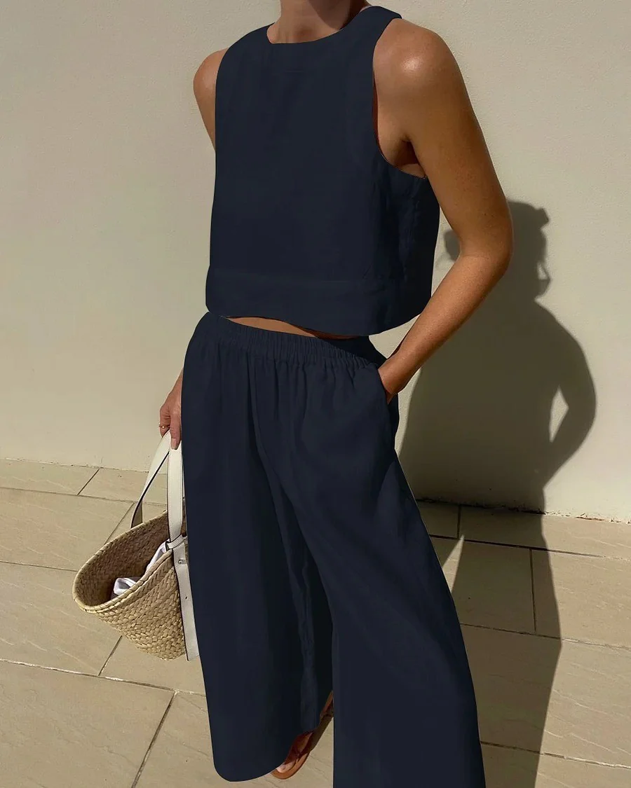 Lucienne Set | Casual Linen Sleeveless Capri Pants Set - Image 7
