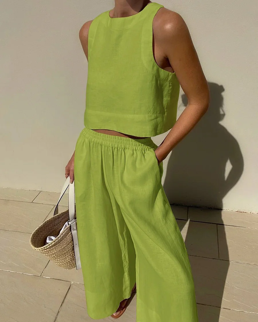 Lucienne Set | Casual Linen Sleeveless Capri Pants Set - Image 8