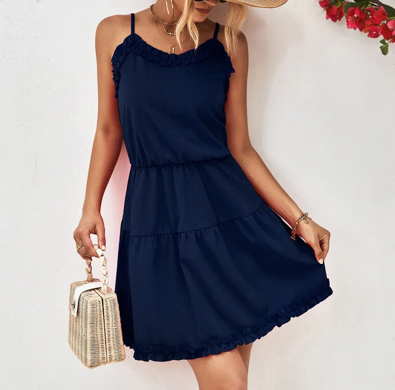 Mae Dress | Dark Blue Mini Dress With Ruffles