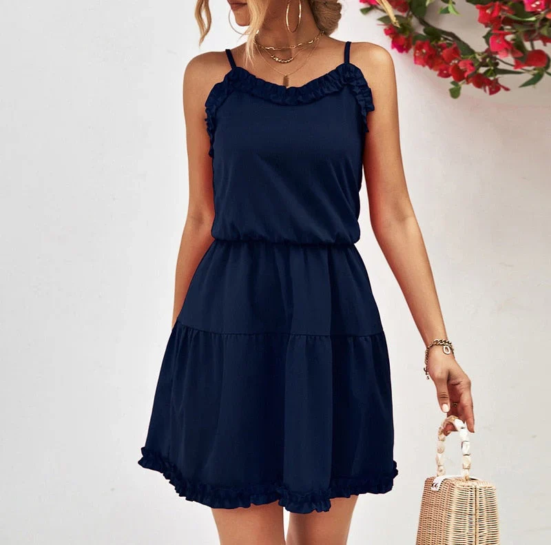 Mae Dress | Dark Blue Mini Dress With Ruffles - Image 3