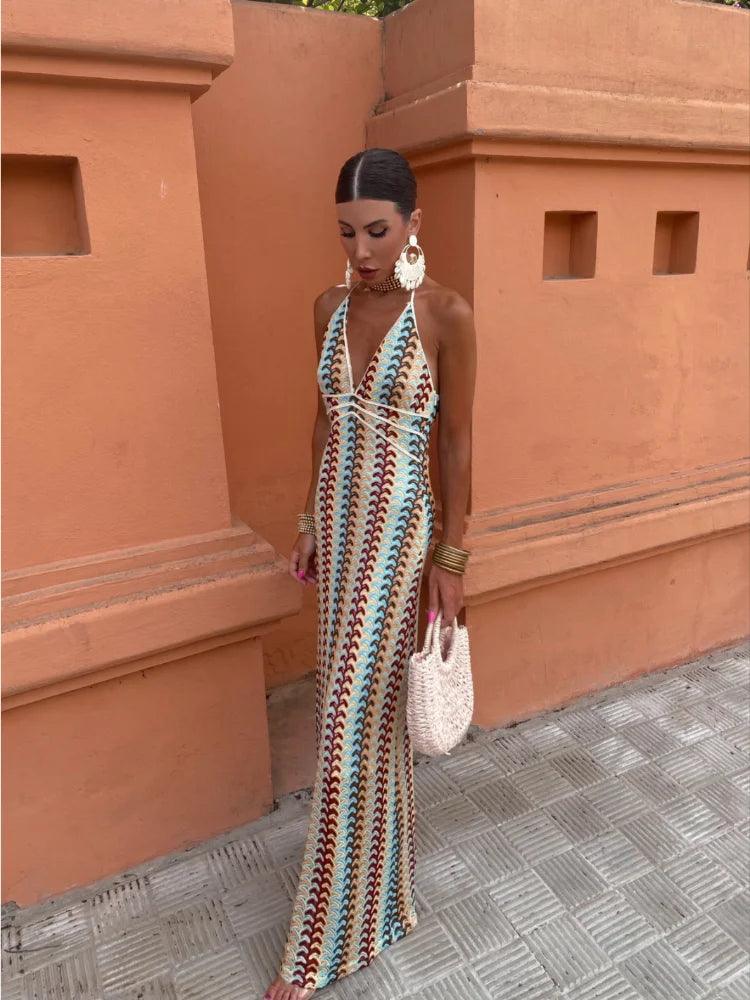 Maegan Dress | Deep V-Neck Sleeveless Halter Summer Dress - Image 2