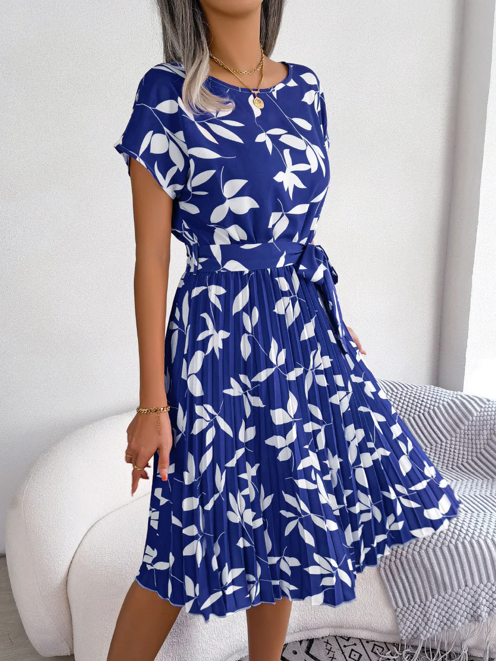 Margot Dress | Women's Blue Printed Midi Dress - Image 3