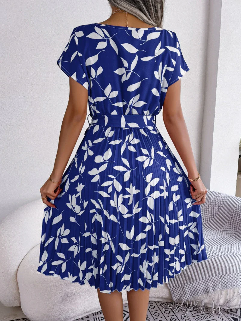 Margot Dress | Women's Blue Printed Midi Dress - Image 4