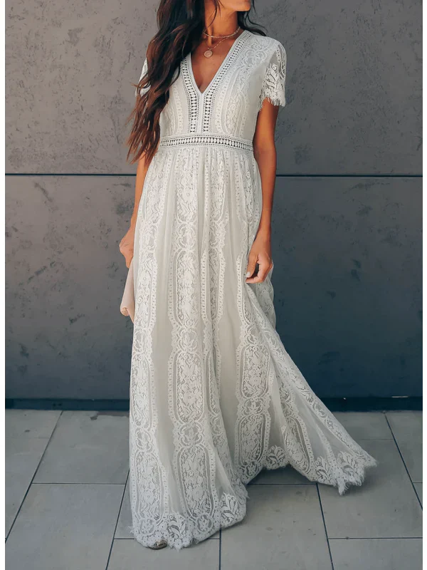 Maribel Dress | Summer Short Sleeve Classic Long Lace Dress