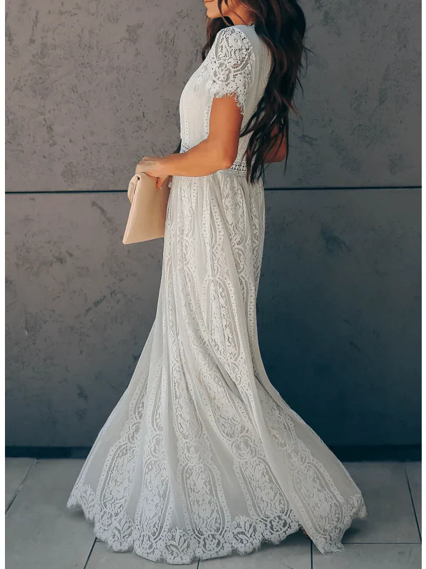 Maribel Dress | Summer Short Sleeve Classic Long Lace Dress - Image 2