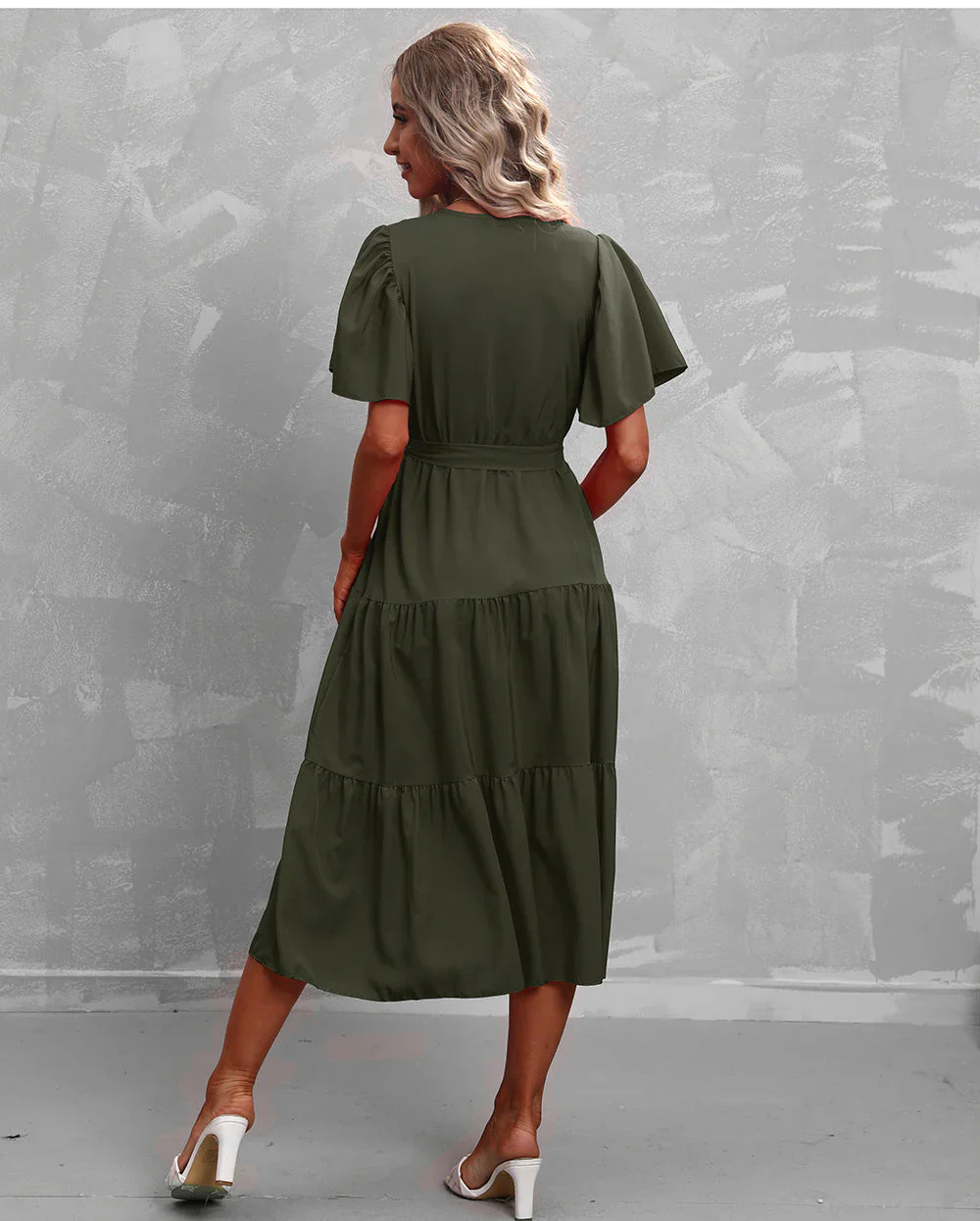 Mela Dress | Women's V Neck Swing Midi Dress - Image 3