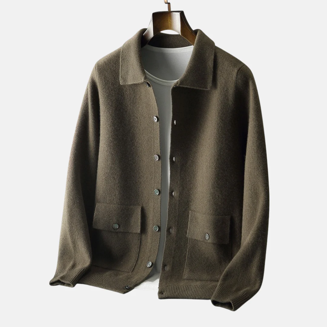 Men’s Cardigan Jacket – Relaxed Fit – Button Front – Lapel Collar – Patch Pockets - Image 3