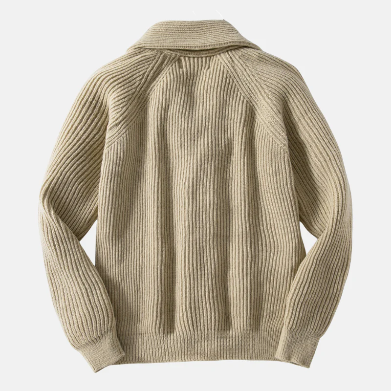 Men’s Cardigan Sweater – Relaxed Fit – Wool Blend – Shawl Collar – Ribbed Knit - Image 3