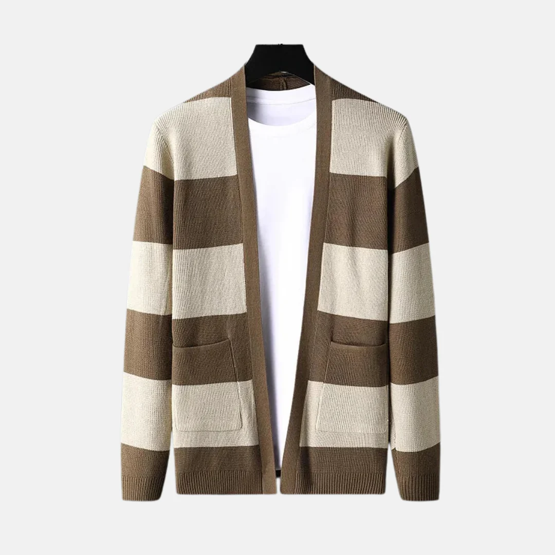Men’s Cardigan Sweatshirt – Relaxed Fit – Knit Stripe – Open Front – Mid Length Layer - Image 3