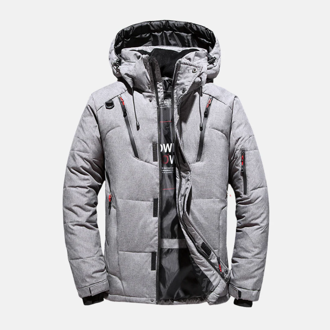 Men’s Down Puffer Jacket – Relaxed Fit – Quilted – Hooded – Zippered Pockets - Image 4