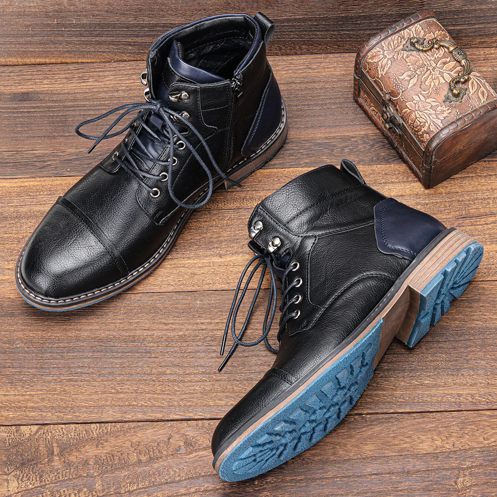 Men’s High-Top Leather Boots – Cap Toe – Lace-Up with Side Zip – Padded Ankle Support - Image 3