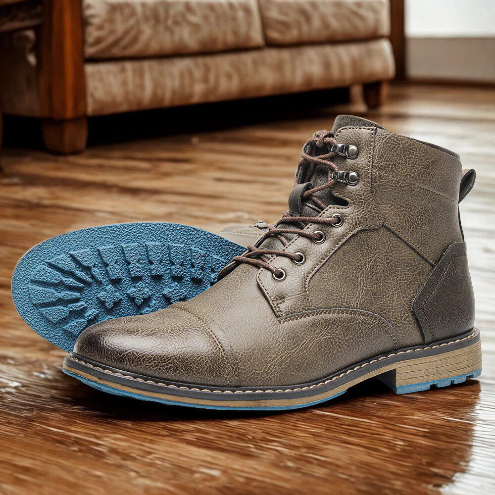 Men’s High-Top Leather Boots – Cap Toe – Lace-Up with Side Zip – Padded Ankle Support - Image 4