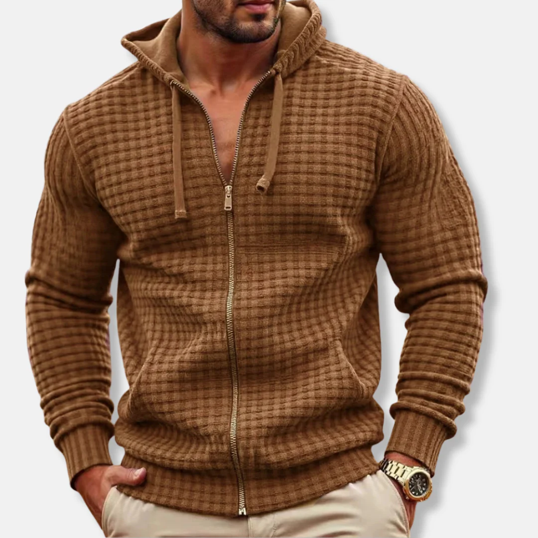 Men’s Hooded Sweatshirt – Waffle Knit – Regular Fit – Full Zip with Drawstring Hood - Image 4