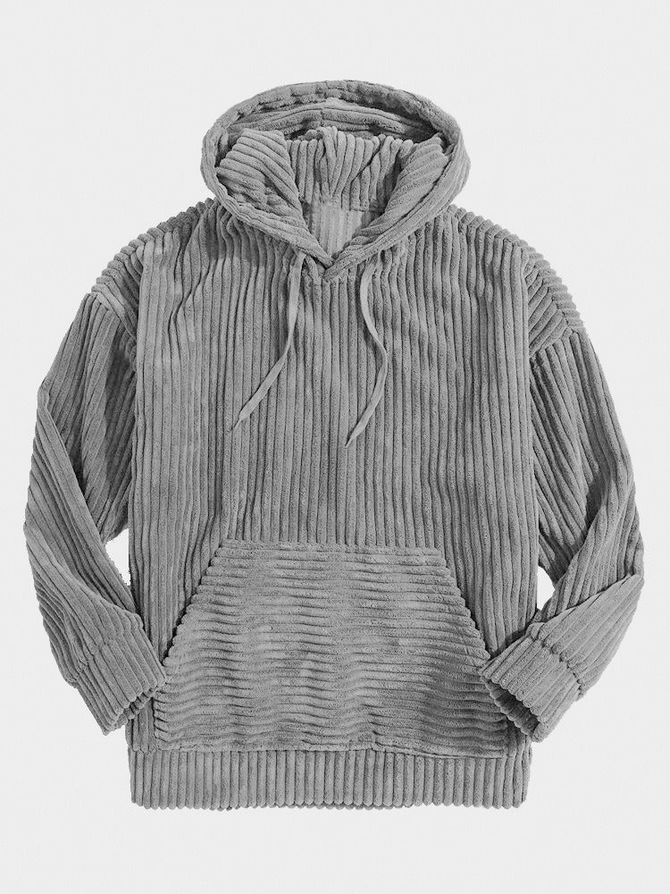 Men’s Hoodie – Corduroy Textured – Oversized Relaxed Fit – Kangaroo Pocket – Ribbed Trim - Image 3
