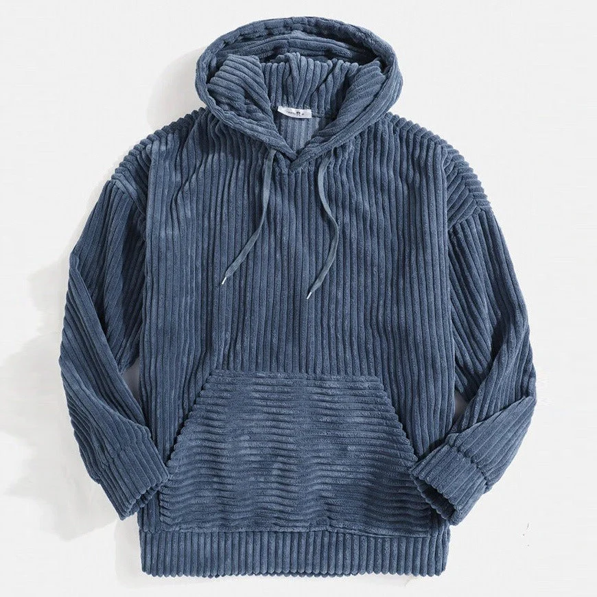 Men’s Hoodie – Corduroy Textured – Oversized Relaxed Fit – Kangaroo Pocket – Ribbed Trim - Image 4