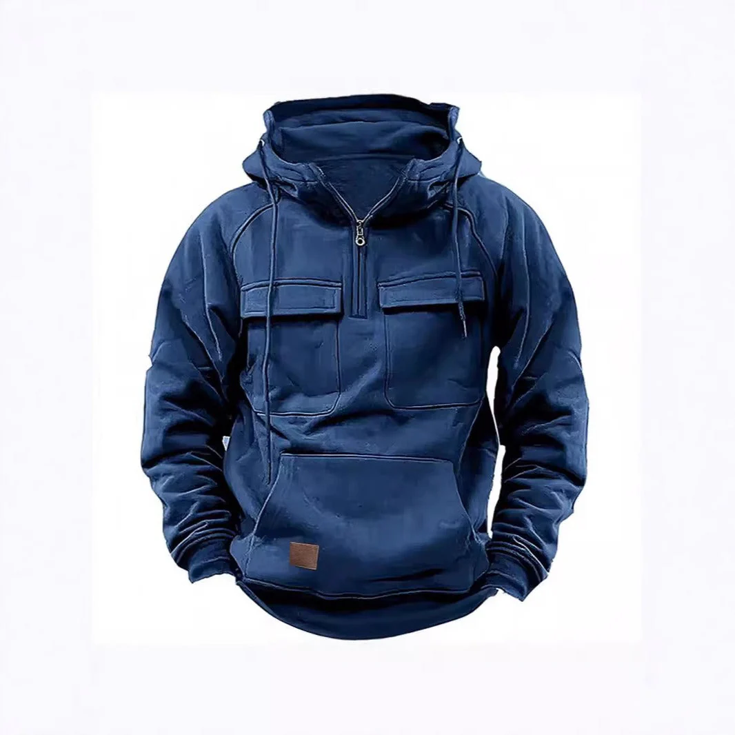 Men’s Hoodie – Relaxed Fit – Half Zip – Chest Flap Pockets – Cotton Fleece - Image 4