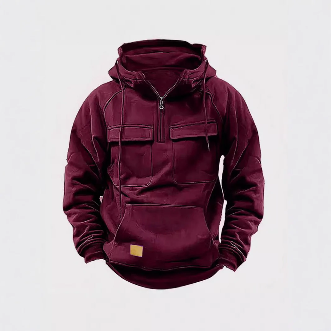 Men’s Hoodie – Relaxed Fit – Half Zip – Chest Flap Pockets – Cotton Fleece - Image 5