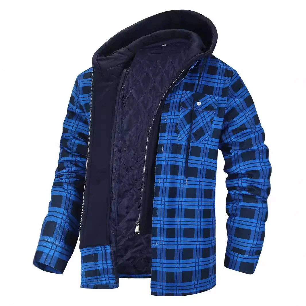 Men’s Jacket – Relaxed Fit – Plaid Pattern – Faux Layered – Sherpa Lined Hood - Image 5