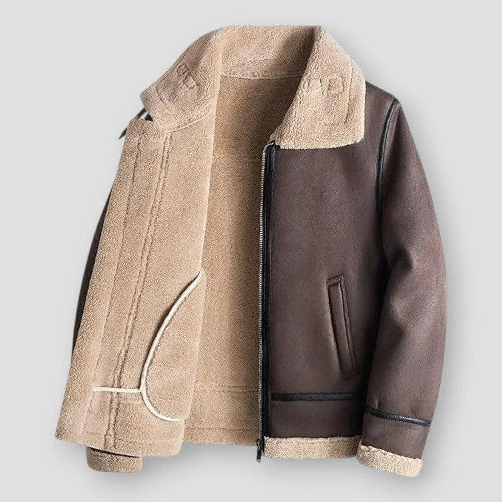 Men’s Bomber Jacket – Relaxed Fit – Shearling Lined – Smooth Finish – Hip Length – Zip Front - Image 3