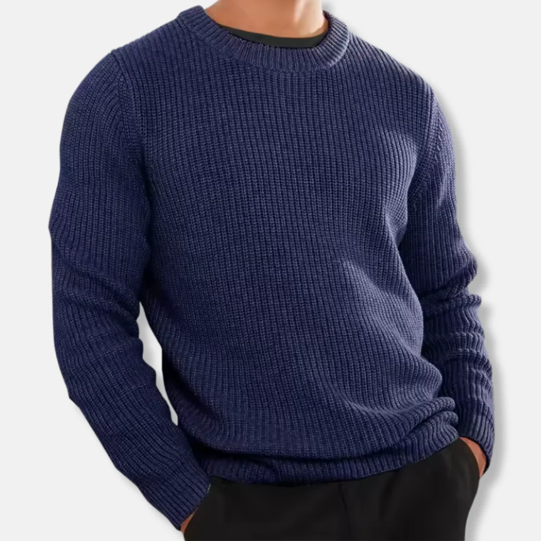 Men’s Knitted Sweater – Regular Fit – Soft Wool Blend – O-Neck Ribbed Hem Casual Pullover - Image 3
