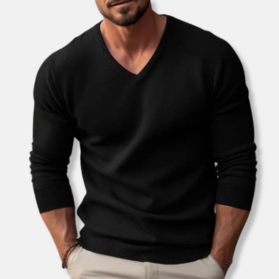 Men’s Knitted Sweater – Slim Fit – V-Neck – Long Sleeve – Soft Cotton Texture - Image 3