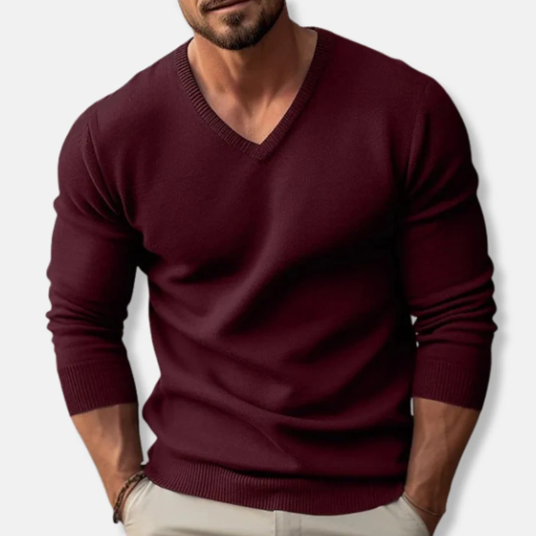 Men’s Knitted Sweater – Slim Fit – V-Neck – Long Sleeve – Soft Cotton Texture - Image 4