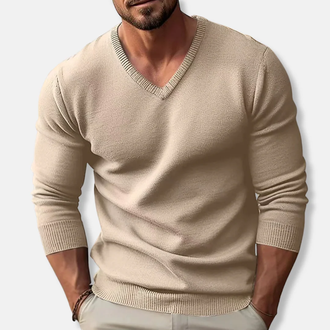 Men’s Knitted Sweater – Slim Fit – V-Neck – Long Sleeve – Soft Cotton Texture - Image 5
