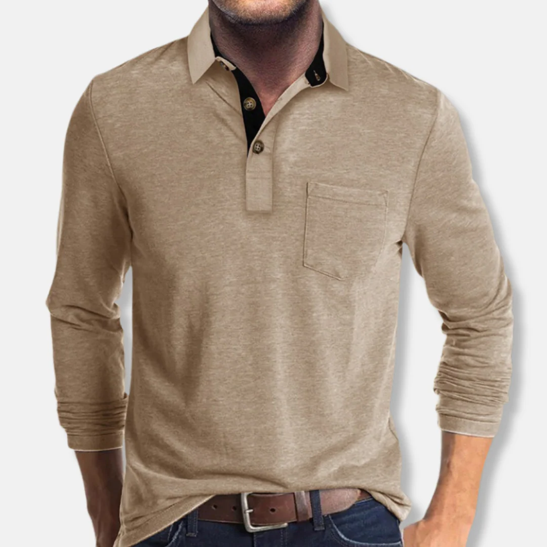 Men’s Long-Sleeve Polo Shirt – Regular Fit – Cotton Blend – Rib Cuffs – Patch Pocket - Image 6
