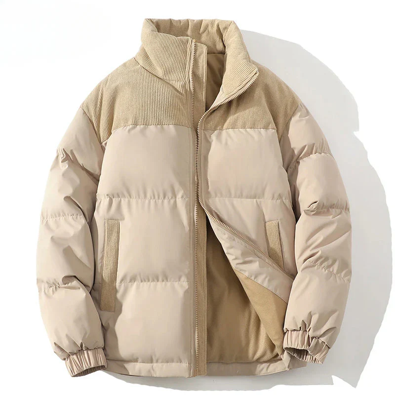 Men’s Puffer Jacket – Quilted Insulation – Ribbed Corduroy Trim – Relaxed Fit - Image 3
