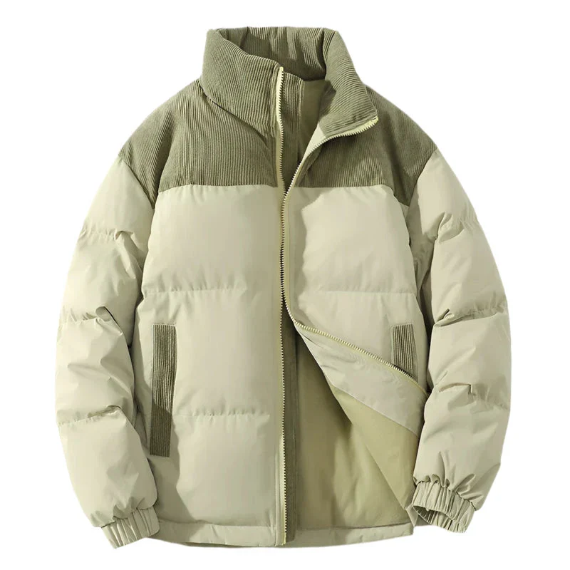 Men’s Puffer Jacket – Quilted Insulation – Ribbed Corduroy Trim – Relaxed Fit - Image 4