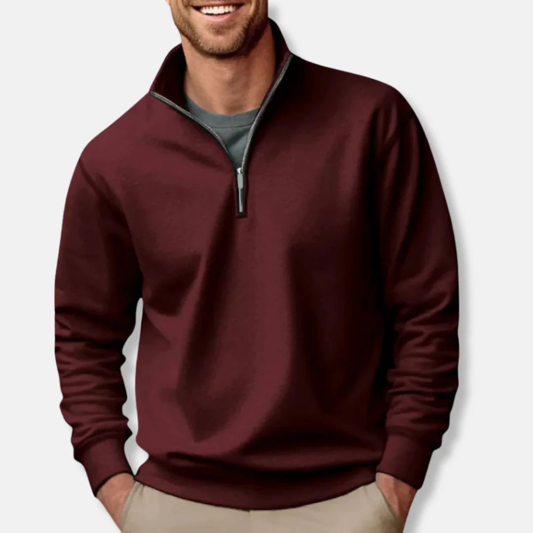 Men’s Pullover Sweatshirt – Soft Knit – Relaxed Fit – Half Zip – Ribbed Trim - Image 3