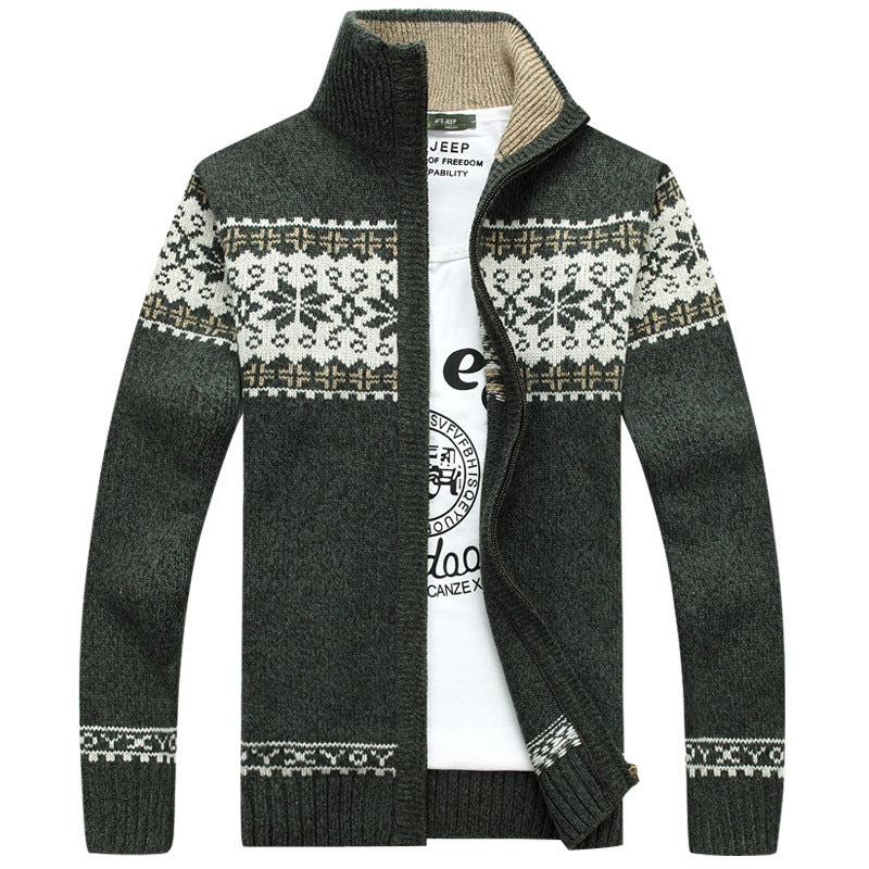 Men’s Sherpa Lined Knit Sweater – Wool Blend Zip-Up – Jacquard Design - Image 3