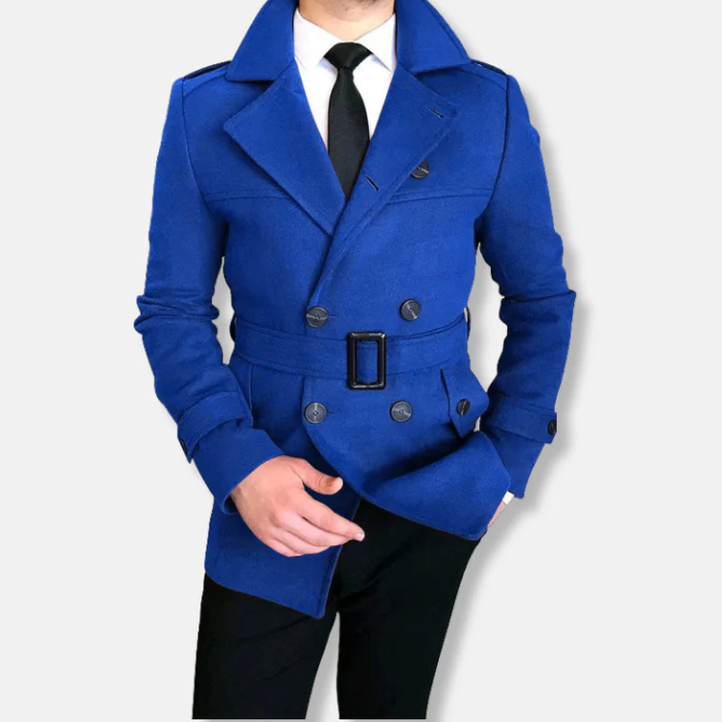 Men’s Short Jacket – Tailored Fit – Wool Blend – Double-Breasted – Belted Waist - Image 5