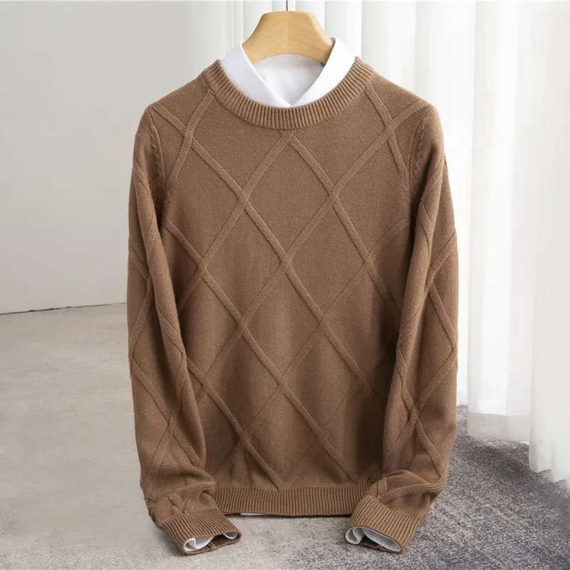 Men’s Sweater – Wool Blend – Regular Fit – Ribbed Crew Neck – Textured Knit Design - Image 6