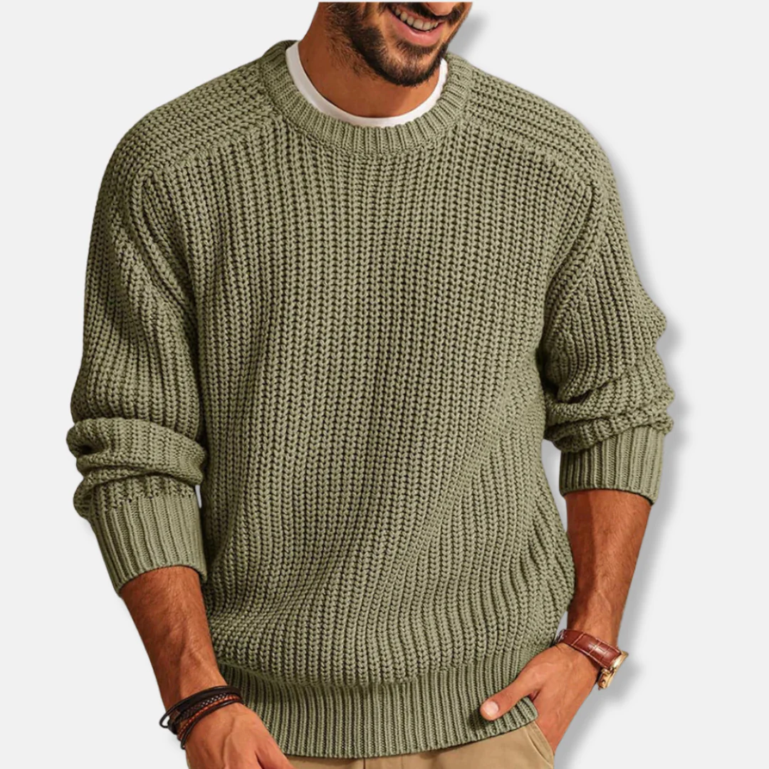Men’s Sweatshirt – Loose Fit – Chunky Knit – Round Neck – Ribbed Cuffs and Hem - Image 3