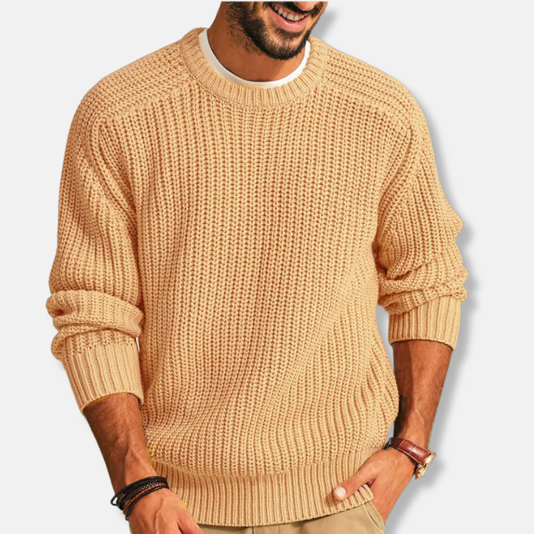 Men’s Sweatshirt – Loose Fit – Chunky Knit – Round Neck – Ribbed Cuffs and Hem - Image 4
