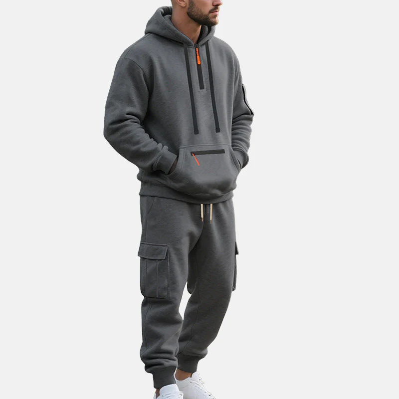 Men’s Tracksuit Set – Relaxed Fit Half-Zip Hoodie – Cargo Joggers with Tapered Leg - Image 6