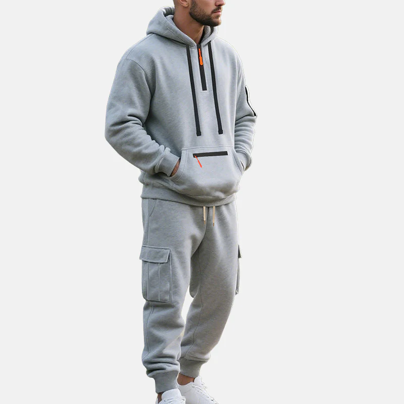 Men’s Tracksuit Set – Relaxed Fit Half-Zip Hoodie – Cargo Joggers with Tapered Leg - Image 9