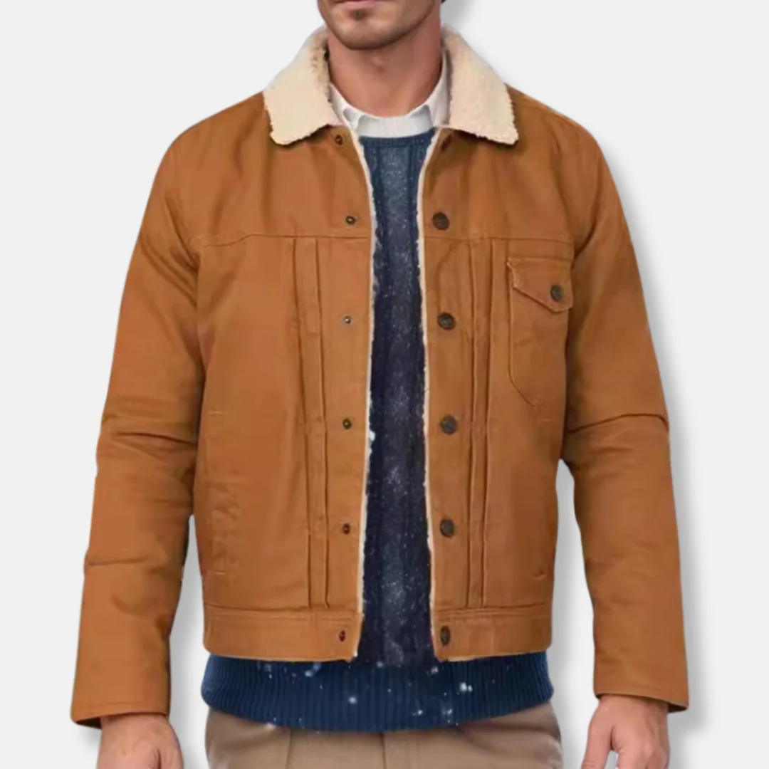 Men’s Trucker Jacket – Relaxed Fit – Sherpa Collar – Button Front – Durable Cotton - Image 3